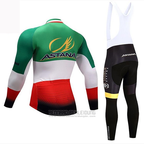 2018 Fahrradbekleidung Astana Champion Italien Trikot Langarm und Tragerhose - zum Schließen ins Bild klicken